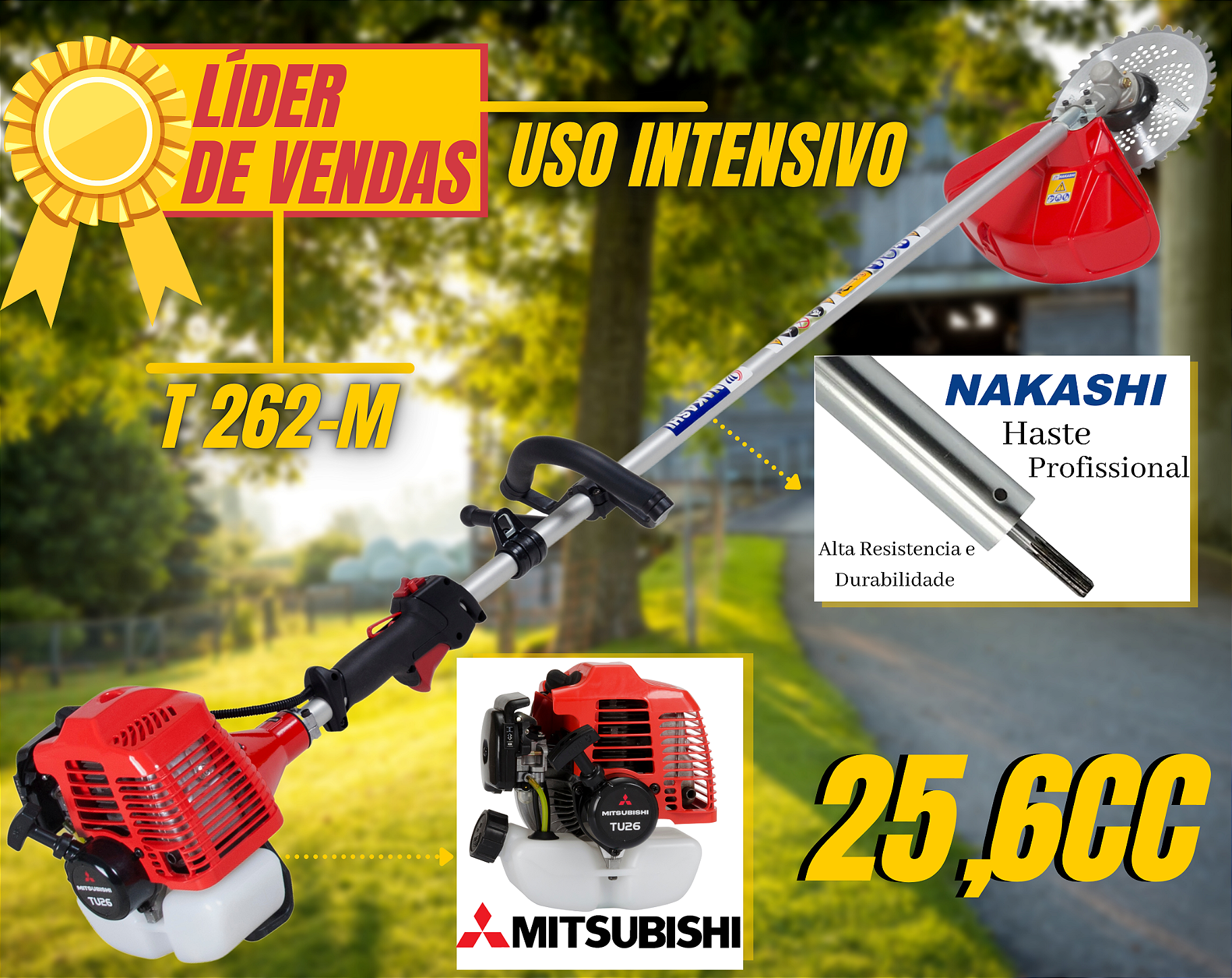 Roçadeira Profissional Nakashi T262M Á Gasolina 26cc Com Motor